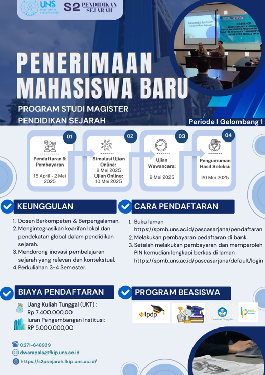 PROGRAM MAGISTER PENDIDIKAN SEJARAH UNS MULAI TERIMA MAHASISWA BARU GELOMBANG PERTAMA TAHUN 2025
